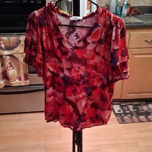 Beacon Scarlet Floral V-Neck Blouse